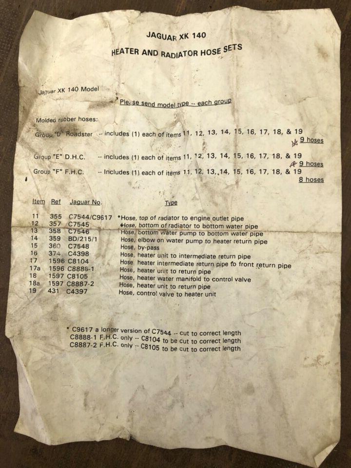 Jaguar XK140 Radiator cooling hose set_2